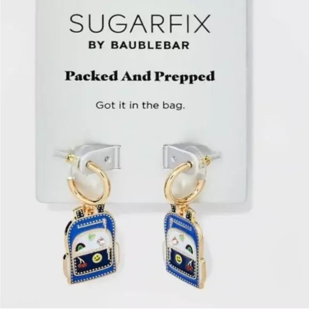 SugarFix by BAUBLEBAR Playful Backpack Hoop Earrings with Gold and Blue Accents